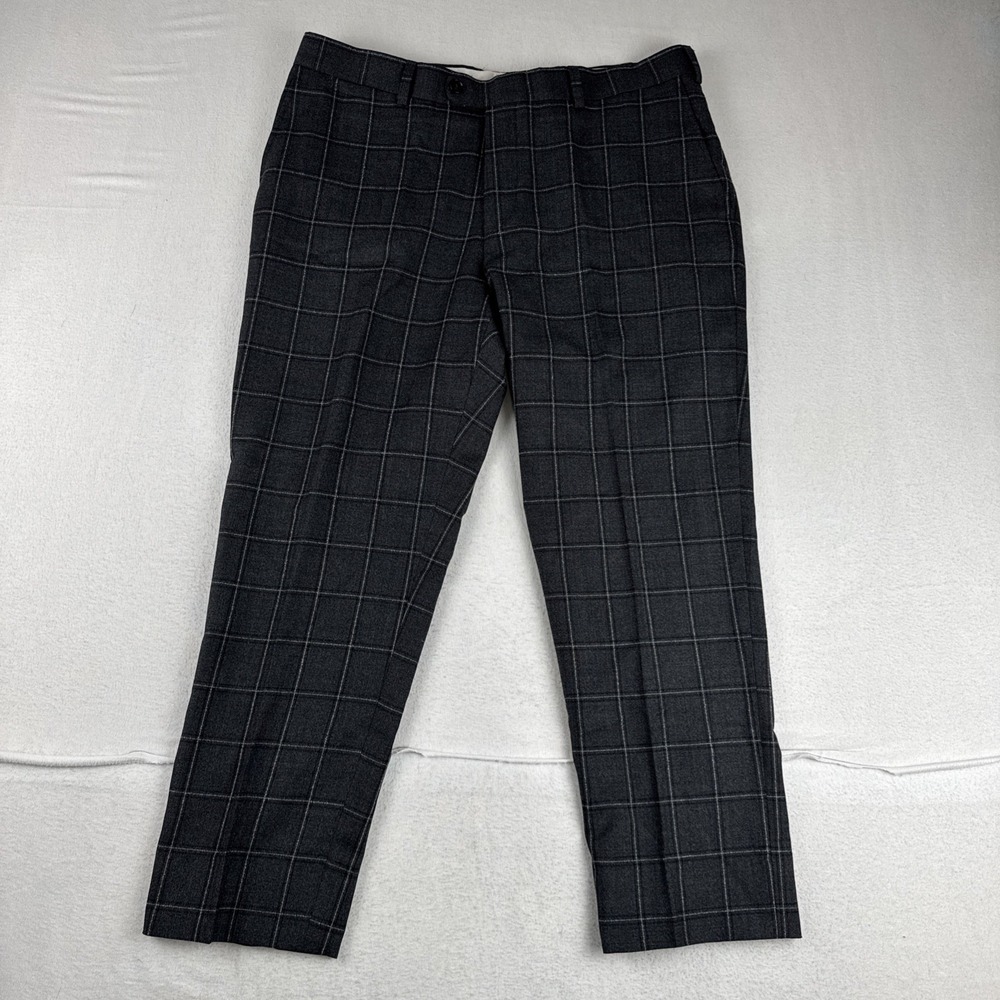 Suitsupply Sienna Mens Gray Windowpane Dress Pants fits 34*25 office Wool